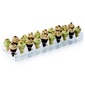 Horizontal Holder 20 Mini Chocolate Cones, Transparent Plexiglas, 38 x 10 x H 2.5 cm