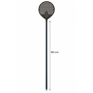 Lopata Pizza Ardesia Profesional Rotund Perforat, Aluminiu Anodizat Hard Ø 33 cm, Maner 180 cm Negru