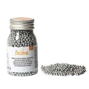 Metallic Silver Metallic Sugar Pearls Ø 4mm, 100 gr - Img 1