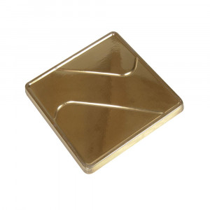 Műanyag prezentációs egyadagos műanyag prezentációs alap, négyzet alakú arany 8,5 x 8,5 x H 0,7 cm, készlet 250 db