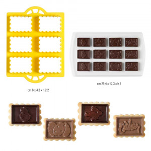 Műanyag süteménykivágó kekszmassza 6 x 4,3 x H 2,2 cm, 6 bevágás + műanyag csokoládéforma - Img 2