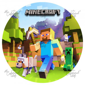 Pasta Zahar imprimata Minecraft Model 2, Ø 20 cm - Cofetarul Istet