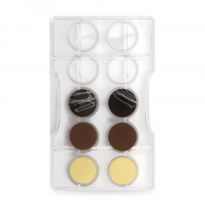 Polycarbonate Chocolate Chocolate Mould, Disc Ø 3.3 cm, 10 Cavities, 20x12xH2cm - Img 1