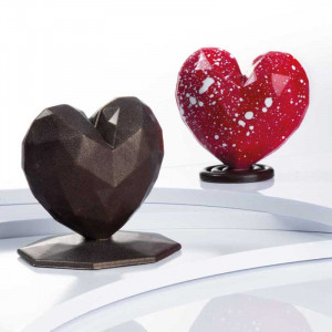 Polycarbonate mould 6 Chocolate Pralines Origami Heart, 7 x 6.6 x H 2 cm, 14 gr - Img 2