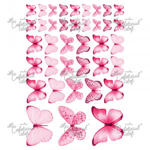 Printed vase Butterflies Model 1 Pink, 38 Decorations Ø 2.5 - 8 cm, A4 - Confectioner Istet