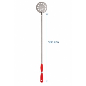 Professional Oven Pizza Turner, Round Perforated Stainless Steel Ø 20 cm, 180 cm Red Handle