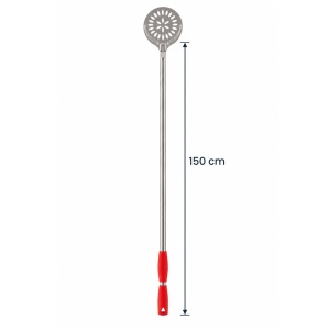 Professional Oven Pizza Turner, Round Perforated Stainless Steel Ø 24 cm, 150 cm Red Handle