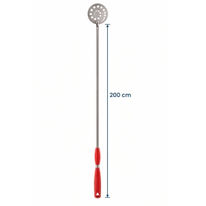 Professional Oven Pizza Turner, Round Perforated Stainless Steel Ø 25 cm, 200 cm Red Handle