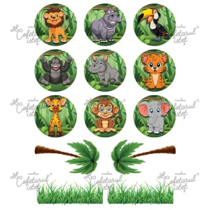 Sugar Paste printed Baby Jungle, 13 Decorations Ø 6 - 10 cm, A4 - Confectioner Istet