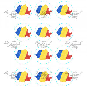 Sugar Paste printed Decor National - Model 9, Romania 12 Decorations Ø 6 cm, A4 - Confectioner Istet
