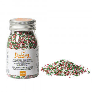 Sugar Pearls Colourmix - White, Green, Red Ø 1.5 mm, 100 gr - Img 1