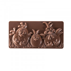 Tablete Ciocolata 15.4 x 7.2 x H 1.5 cm - Matrita Policarbonat Choco Bar Prieteni de Paste, 3 Cavitati, 100 g