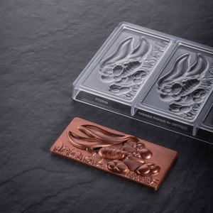 Tablete Ciocolata 15.4 x 7.7 x H 1.3 cm - Matrita Policarbonat Choco Bar Iepuras de Paste, 3 cavitati, 100 g - Img 3