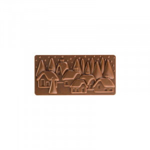 Tablete Ciocolata 15.4 x 7.7 x H 1 cm - Matrita policarbonat Oraselul de Craciun, 3 cavitati, 100 gr