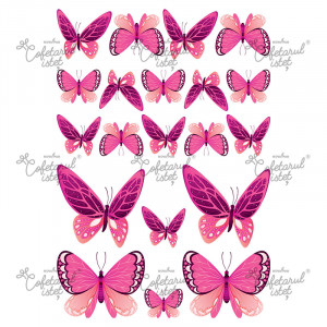 Ваза с щампа Пеперуди Модел 2 Pink, 20 декорации Ø 2,5 - 8 см, A4 - Сладкарски изделия Istet
