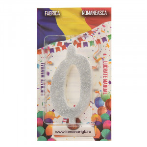 Свещ за торта XL H 12 cm, фигура 0, сребърна - Img 2