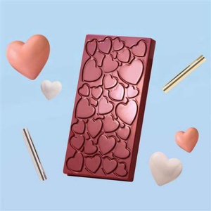 Форма от поликарбонат 3 шоколадови блокчета Chocolate Love 100 gr, 27,5x17,5 cm - Img 1