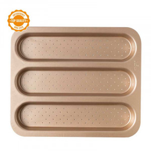 Baguette Tray - 3 Cavities 38 x 32 x H 3 cm, Non-stick Metal - Img 2