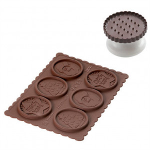 Biscuiti - Decupator Plastic si Forma Silicon Decor Ciocolata Craciun, 6 Cavitati 4.7 x 5.7 cm (CKC02)