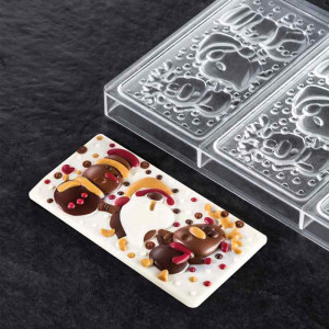 Csokoládétáblák 15,4 x 7,7 x H 1,3 cm - Polikarbonát forma Xmas Friends, 3 üreggel - Img 3