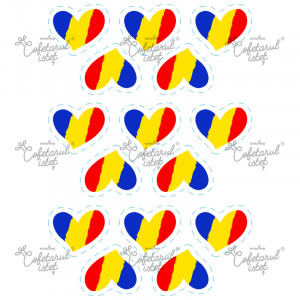 Cukorpaszta nyomtatott Decor National Model 10, Tricolor Hearts 15 dekoráció Ø 6 cm, A4 - Cukrászda Istet