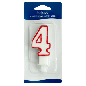 Lumanare Tort cu Suport Plastic, Cifra 4, H 9 cm