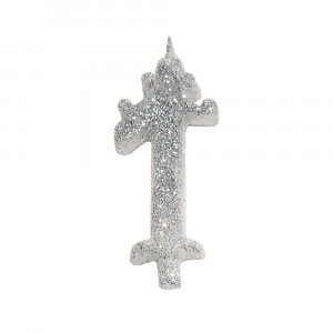 Lumanare Tort H 8.5 cm, Cifra 1, Argintiu
