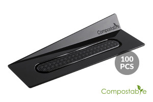 Plastic Base Single Portion Presentation, Compostable Black Rectangle, 14 x 4 cm, Set 100 pcs - Img 2