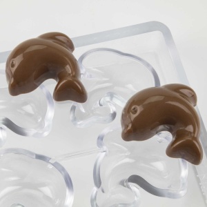Polycarbonate mould 20 Pralines Flipper Dolphin, 4 x 3.3 x H 1.65 cm, 10.5 gr