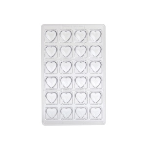 Polycarbonate mould 24 Chocolate Praline Hearts, 3 x 3 x H 1,75 cm, 11 gr - Img 2
