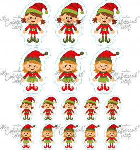 Printed wafer Christmas Model 6, Elf Face 18 decorations Ø 5 - 8.5 cm, A4 - Confectioner Istet