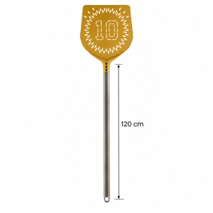 Professzionális négyzet alakú perforált pizzakanalas modell 10 Gold, eloxált alumínium 33x33 cm, nyél 120 cm