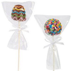 Pungi XS CakePops/LolliPops, Celofan Transparent si Panglici, 10.8xH17.7cm, Set 12+12 Buc