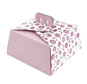 Square Dessert / Cake Box, Cardboard Floral Design 27 x 27 x H 13.5 cm - Img 1