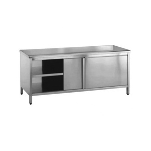 Stainless steel neutral table with legs 2000x700X950h-950h mm, sliding doors, model TAS7/200FS