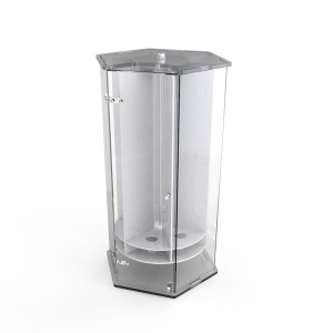 Suport Conuri Inghetata Rotativ cu 6 Orificii Ø3.5 cm, Plexiglas Transparent si Satinat, Ø 32 x H 60 cm