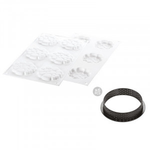 Tarte Set Ø 8 cm Paradis, 6 Microperforated Copper + Silicon Mould 6 cavities - Img 2