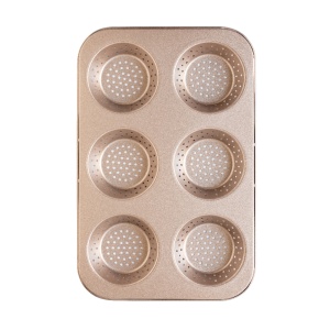 Tava Minimuffins Perforata - 6 Cavitati Baza Ø 6 x Top Ø 9 cm x H 3 cm, Metal Antiaderent