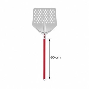 Tulip Square Perforated Pizza Shovel, Anodised Aluminium 36×36 cm, 60 cm Handle, Red
