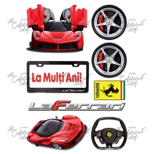 Захарна паста с печат за El Model 13 Ferrari, 8 декорации Ø 3 - 19 cm, A4 - Сладкарски изделия