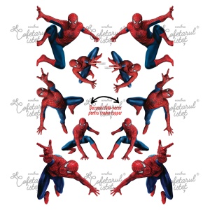 Захарна паста с печат SpiderMan Model 4, 10 декорации двустранен топер Ø 6 - 9 cm, A4 - Сладкарски изделия