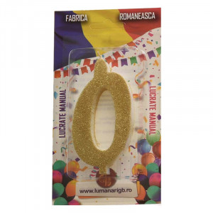 Свещ за торта XL H 12 cm, фигура 0, златна - Img 2