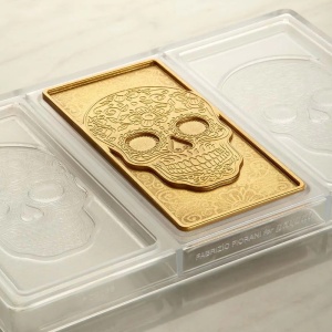 Шоколадови блокчета 15,4 x 7,7 x H 0,9 cm - Поликарбонатен калъп Череп, 3 кухини, 100 gr - Img 2