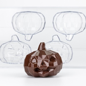 3D chocolate mould, Plastic Rigid, Model Pumpkin Halloween, 9 x 8.9 x H 7.75 cm, 120 gr - Img 3