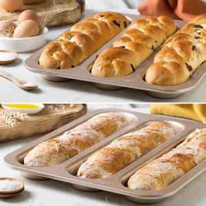 Baguette Tray - 3 Cavities 38 x 32 x H 3 cm, Non-stick Metal - Img 3