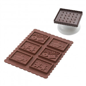 Biscuiti - Decupator Plastic si Forma Silicon Decor Ciocolata 6 Cavitati 4.7 x 5.7 cm (CKC04)