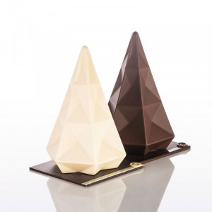 Brad Craciun Hexagon 3D Ø 13.5 x H 20 cm, Set Matrite Plastic 2 Subiecte Ciocolata