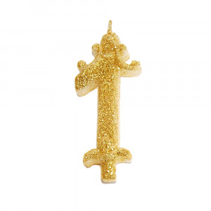 Cake Candle H 8.5 cm, Figure 1, Golden - Img 1