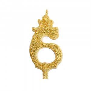 Cake Candle H 8.5 cm, Figure 6, Golden - Img 1