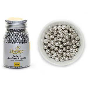 Metallic Silver Metallic Sugar Pearls Ø 4mm, 100 gr - Img 3